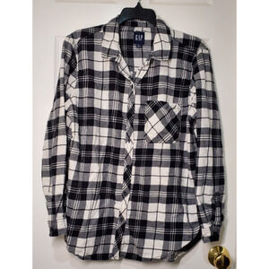 GAP Mens Flannel Shirt Size XL Black White Plaid Long Sleeve Button Front Cotton